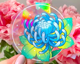 Rainbow Maker Window Cling Sticker Chrysanthemum Blue Kiku Botanical Flower by Michelle Coffee