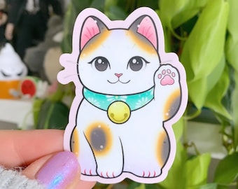 MATTE STICKER Lucky Cat Maneki Neko Cat by Michelle Coffee