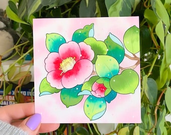 ORIGINAL PAINTING 5x5" Watercolor Camellia Flower Blooms by Michelle Coffee