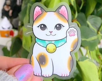 CLEAR STICKER Lucky Cat Maneki Neko by Michelle Coffee