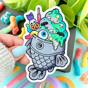 GLITTER Spooky Cute Taiyaki Ice Cream Halloween Skull Creepy Cute STICKER by Michelle Coffee