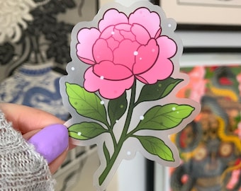 CLEAR Pink Peony Botanical Japanese Irezumi Tattoo Flash Flower Sticker by Michelle Coffee