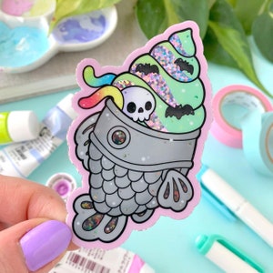 GLITTER Spooky Taiyaki Ice Cream Halloween Skull Creepy Cute STICKER by Michelle Coffee