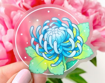 CLEAR Blue Chrysanthemum Kiku Japanese Pastel Flower STICKER by Michelle Coffee