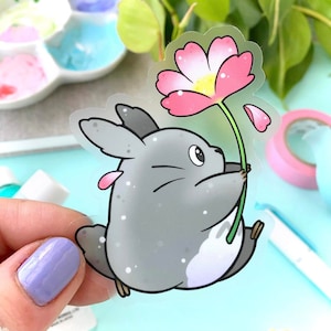 CLEAR STICKER Cute Anime Forest Bear with Flower by Michelle Coffee