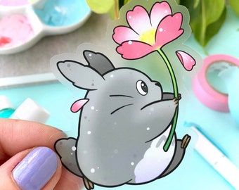 CLEAR STICKER Cute Anime Forest Bear with Flower by Michelle Coffee