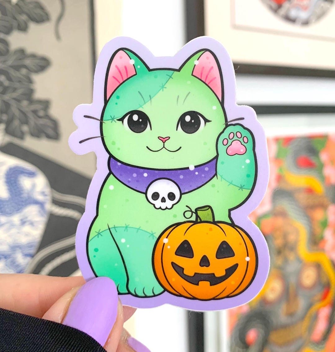 MATTE Spooky Cute Frankenkitty Horror Halloween Cat STICKER by Michelle ...