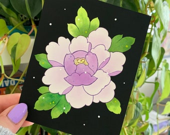 ORIGINAL PAINTING 4x5" Watercolor Pastel Purple Peony Botan Flower by Michelle Coffee