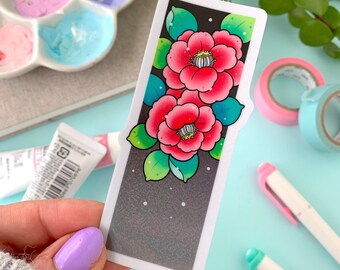 GLITTER Camellia Flowers Ukiyo-e Woodblock Inspired STICKER de Michelle Coffee