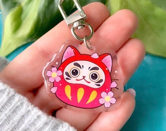 ACRYLIC CHARM Mini Neko Cat Daruma by Michelle Coffee