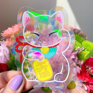 Rainbow Maker Japanese Maneki Neko Lucky Cat Good Luck Window Cling by Michelle Coffee