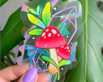 Rainbow Maker Mushroom Quartz Crystal Witchy Cute Window Cling Sticker by Michelle Coffee