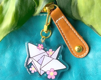 ACRYLIC CHARM Mini Paper Crane and Sakura Origami by Michelle Coffee