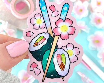 GLITTER Sushi Lovers with Sakura Cherry Blossoms STICKER by Michelle Coffee