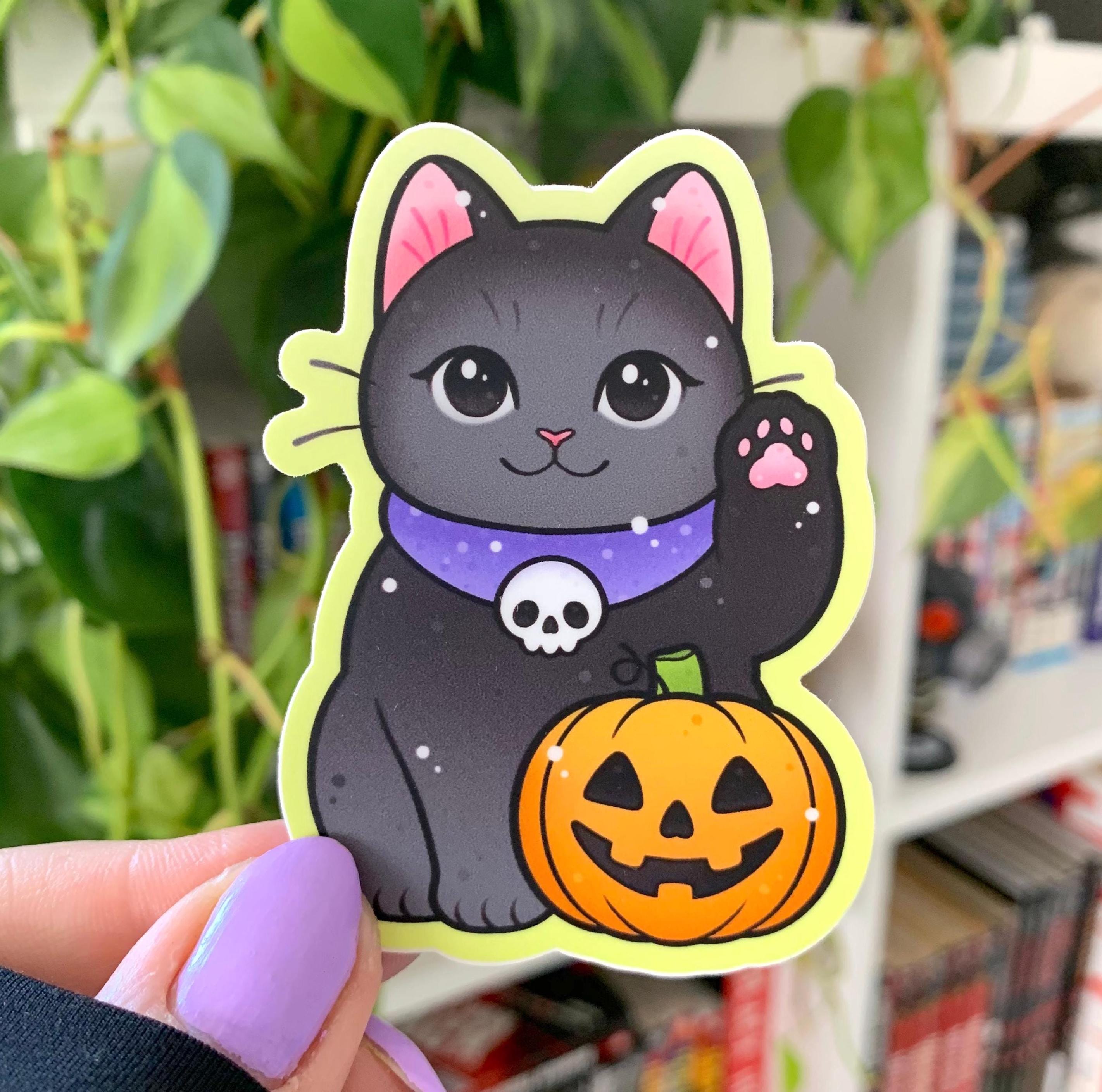 MATTE Spooky Cute Black Cat Horror Halloween Cat STICKER by Michelle ...