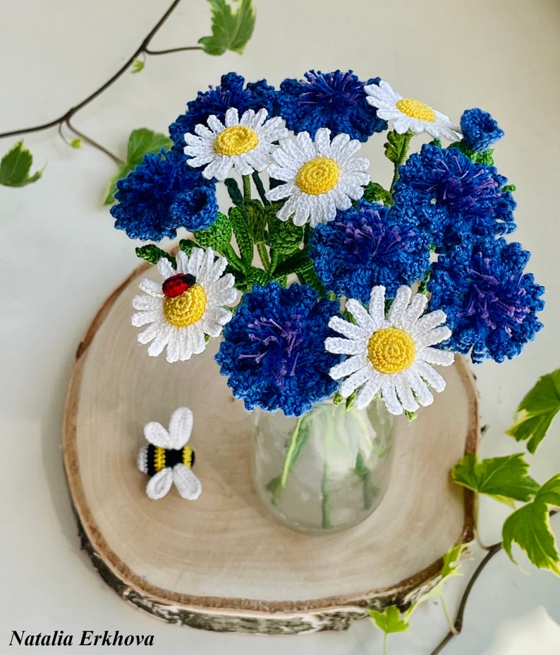 Cornflower Crochet Pattern PDF, Blue Flower Tutorial, Realistic Wildflower, Floral Home Decor, English Only image 9