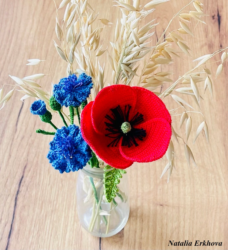 Cornflower Crochet Pattern PDF, Blue Flower Tutorial, Realistic Wildflower, Floral Home Decor, English Only image 7