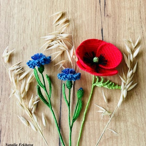 Cornflower Crochet Pattern PDF, Blue Flower Tutorial, Realistic Wildflower, Floral Home Decor, English Only image 8