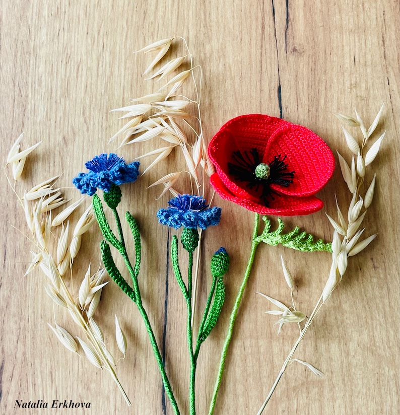 Cornflower Crochet Pattern PDF, Blue Flower Tutorial, Realistic Wildflower, Floral Home Decor, English Only image 8