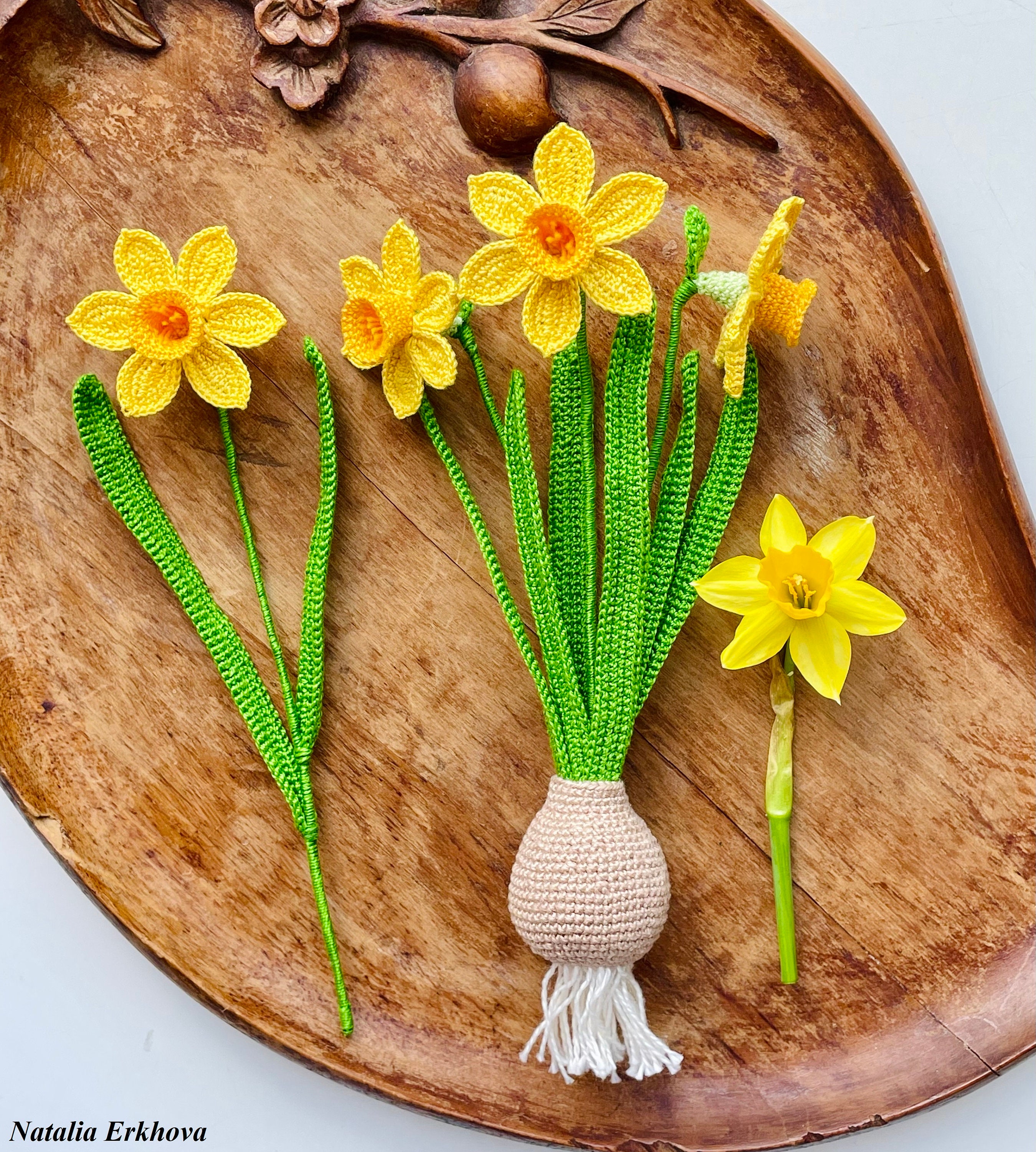 スイセンの編み図（PDF） – リアルなスイセンの茎、春の花、英語の