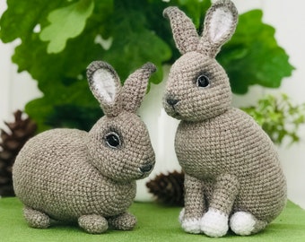 Crochet Rabbit Pattern PDF – Two Amigurumi Bunnies, Sitting and Lying, Home Decor (English)