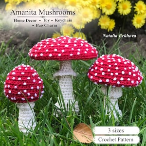 Realistic Amanita Crochet Pattern, 3 Sizes, Mushroom Decor, English PDF, Christmas Ornament