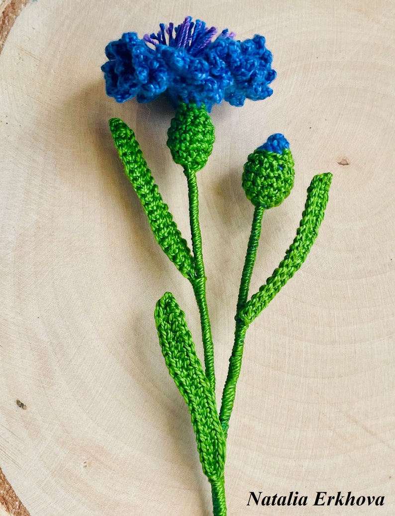 Cornflower Crochet Pattern PDF, Blue Flower Tutorial, Realistic Wildflower, Floral Home Decor, English Only image 6