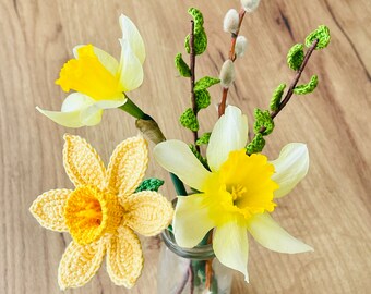 スイセンの編み図（PDF） – リアルなスイセンの茎、春の花、英語の