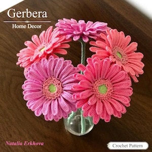 Gerbera Crochet Pattern, Realistic Flower PDF, English