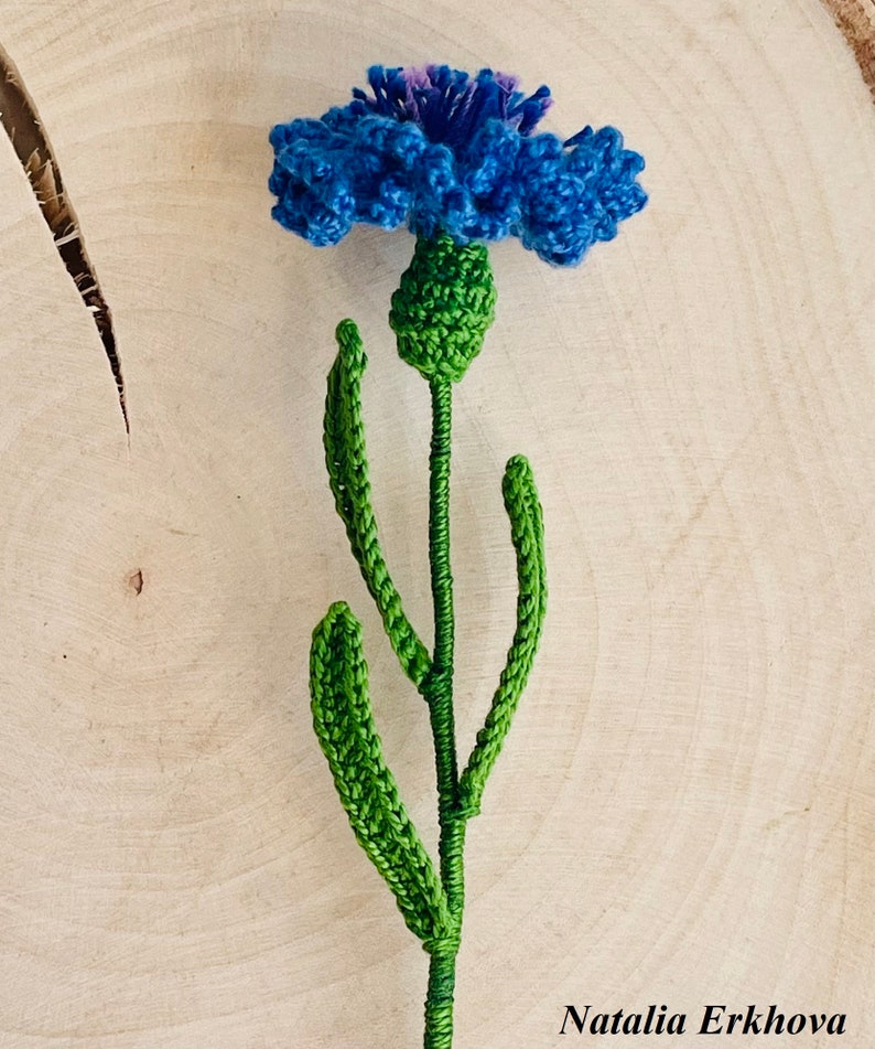 Cornflower Crochet Pattern PDF, Blue Flower Tutorial, Realistic Wildflower, Floral Home Decor, English Only image 5
