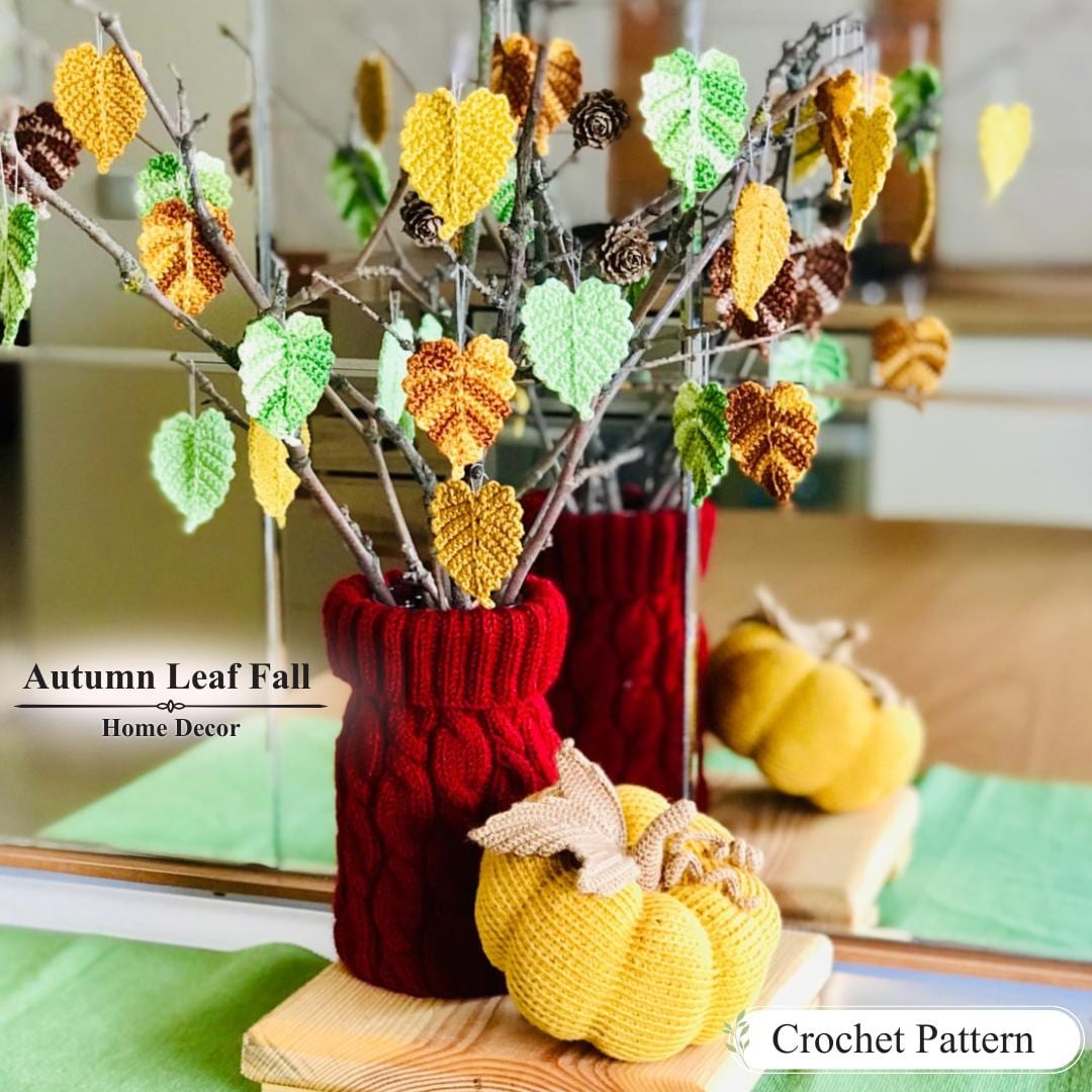 Autumn Leaf Crochet Pattern PDF, Leaf Fall Branch Decor, English