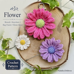 Crochet Flower Pattern PDF – Realistic Flower, Brooch, Keychain, Bag Charm, Handmade Decor (English)