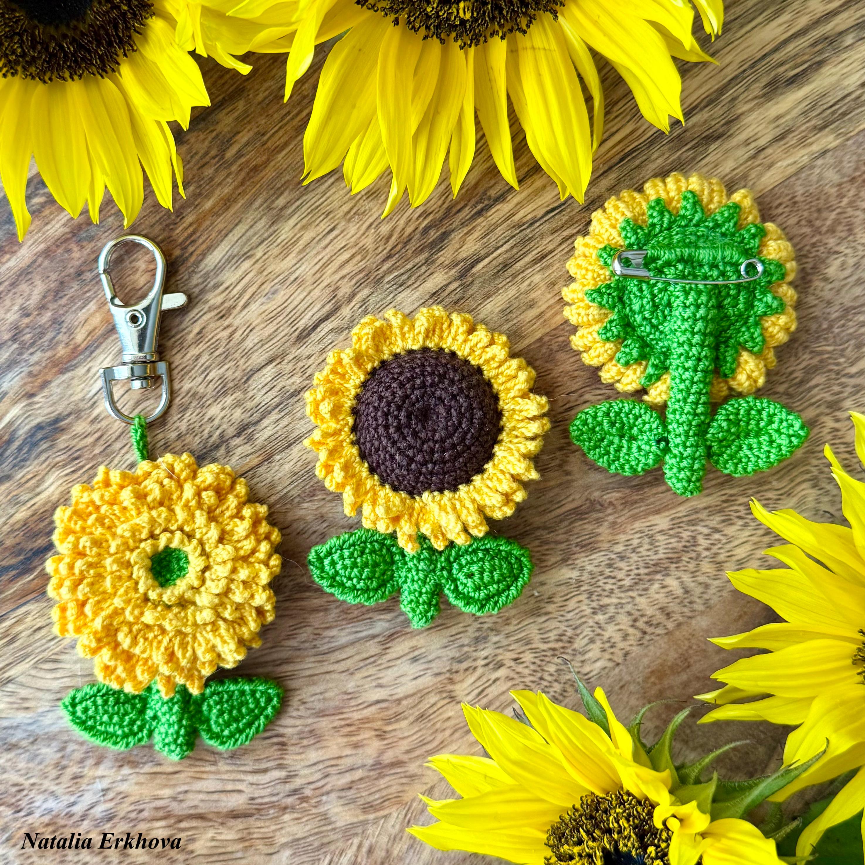 Sunflower Crochet Pattern PDF – Brooch, Keychain, Bag Charm