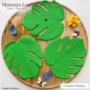 Monstera Leaf Crochet Pattern, Realistic Leaf Coaster PDF, Mug Rug, Tropical Home Decor (English)