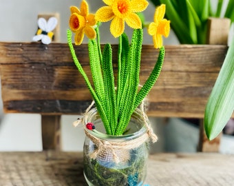 スイセンの編み図（PDF） – リアルなスイセンの茎、春の花、英語の