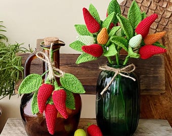 Patrón de rama de chile a crochet – Decoración colgante de cocina PDF, Amigurumi Pepper, Descarga digital (inglés),