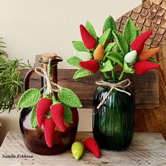Chili Pepper Crochet Pattern, Realistic Pepper Branch, Kitchen