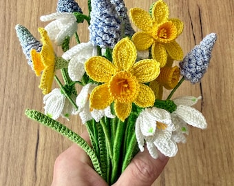 スイセンの編み図（PDF） – リアルなスイセンの茎、春の花、英語の