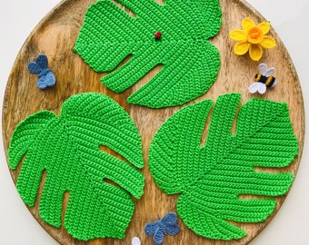 Monstera Leaf Crochet Pattern – Coaster / Table Mat Digital PDF, Home Decor (English Only)