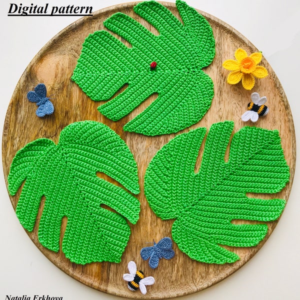 Digital crochet pattern Monstera Leaf Coaster