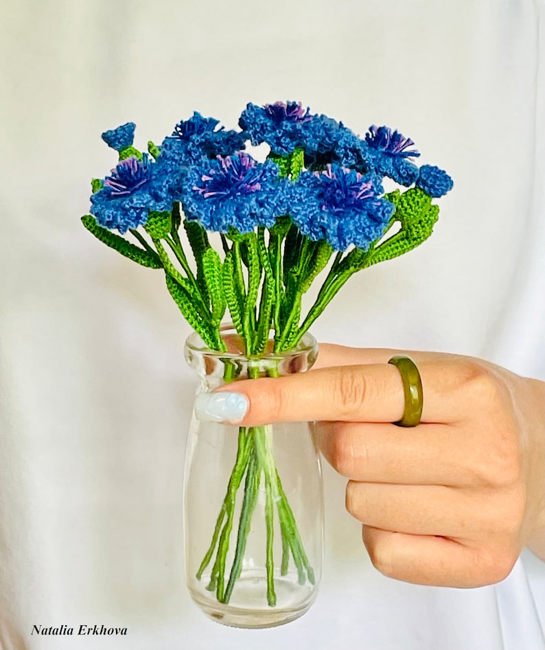 Cornflower Crochet Pattern PDF, Blue Flower Tutorial, Realistic Wildflower, Floral Home Decor, English Only image 3