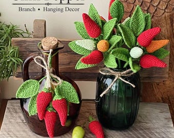 Chili Pepper Crochet Pattern, Realistic Pepper Branch, Kitchen Ornament PDF, English
