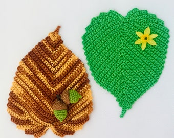 Digital crochet pattern Coaster Leaf, doily pattern, napkin pattern.