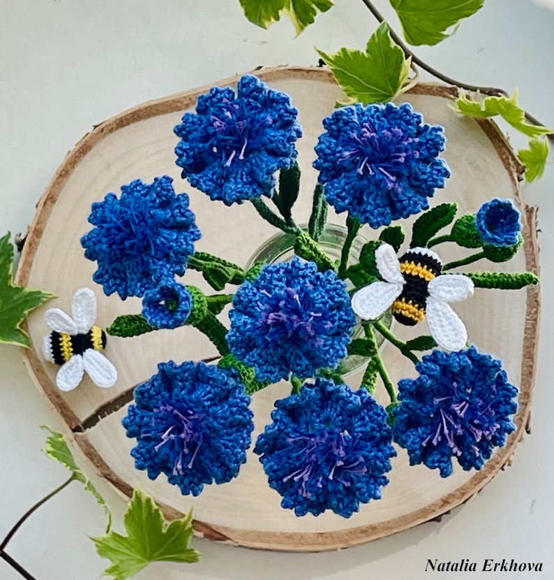 Cornflower Crochet Pattern PDF, Blue Flower Tutorial, Realistic Wildflower, Floral Home Decor, English Only image 4
