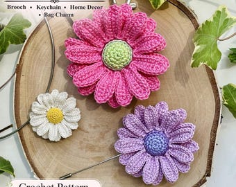 かぎ針編みの花のパターン（PDF） – リアルな花、ブローチ、キーホルダー、バッグチャーム、手作り装飾品（英語）