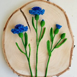 Cornflower Crochet Pattern PDF, Blue Flower Tutorial, Realistic Wildflower, Floral Home Decor, English Only image 2