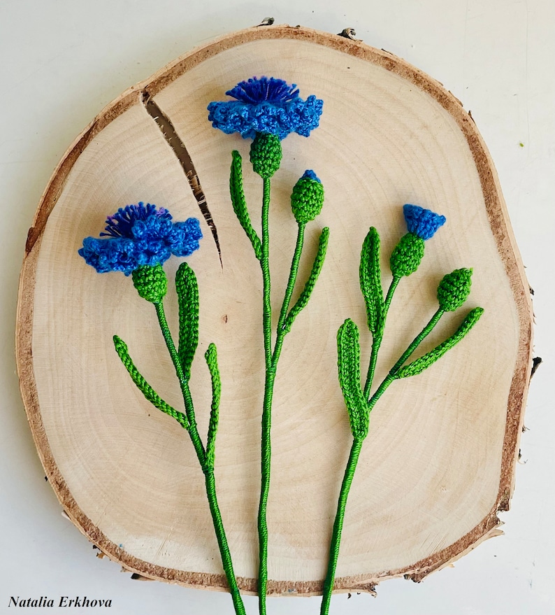 Cornflower Crochet Pattern PDF, Blue Flower Tutorial, Realistic Wildflower, Floral Home Decor, English Only image 2