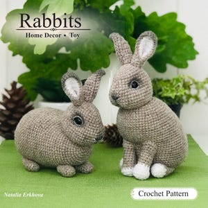 Rabbit Crochet Pattern PDF – Two Amigurumi Bunnies, Sitting and Lying, Home Decor (English)