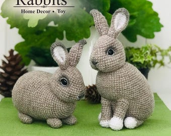 Häkelanleitung für Kaninchen (PDF) – Zwei Amigurumi-Hasen, sitzend und liegend, Heimdekoration (Englisch)