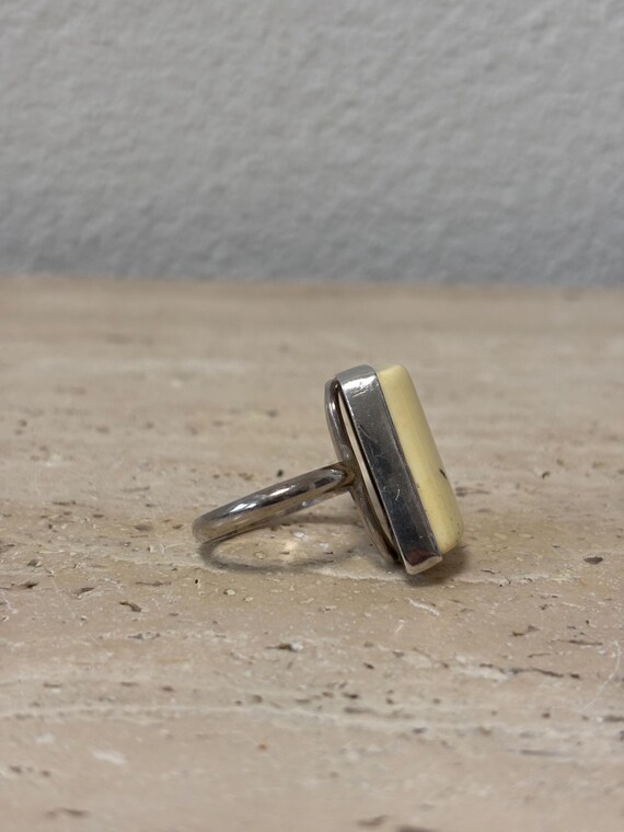 Silver ring statement white amber 925 silver vint… - image 7